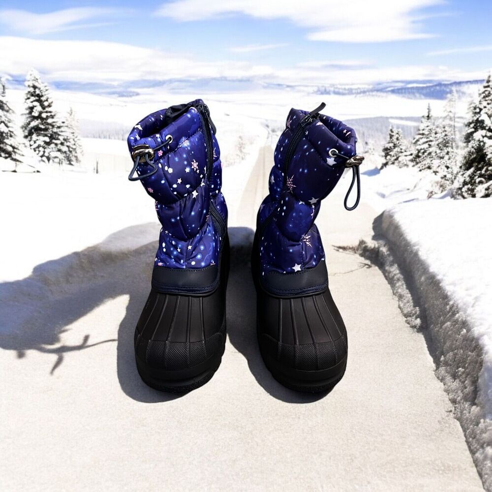 Snow Flakes & Stars Themed -  Girls Waterproof Insulated Boots Kids US Size 12